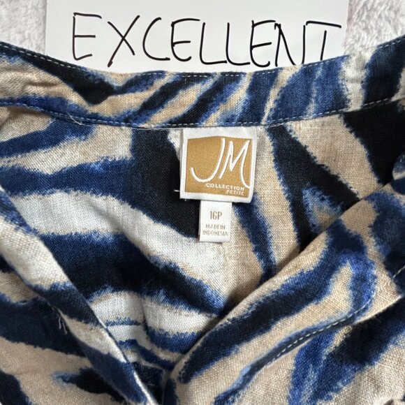 JM Collection Petite Womens Size 16P Zebra Print Button-Up Linen Shirt Top Blue - Picture 3 of 7